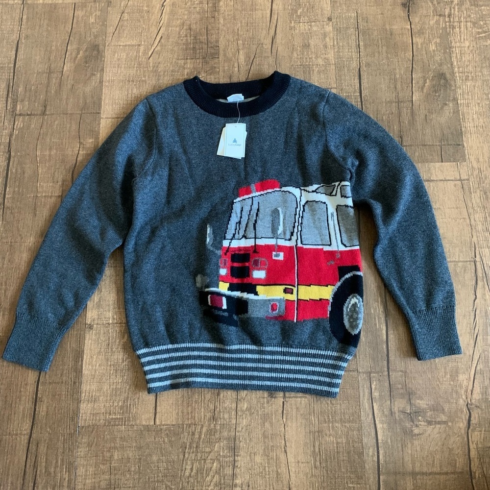 Baby Gap fire truck knit crewneck sweater